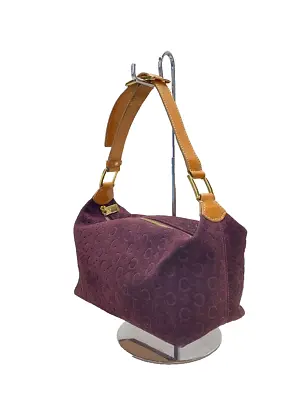 CELINE Vintage Zipper Shoulder Bag Macadam Purple Wine Suede EUC • $165