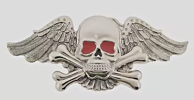 Skull Belt Buckle Skeleton Feather Silver Metal Halloween Pirate Costume Cosplay • $9.44