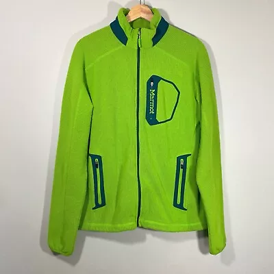 Marmot Men’s Neon Green Ribbed Fleece Full Zip Outdoor Jacket Sz M • $23.36