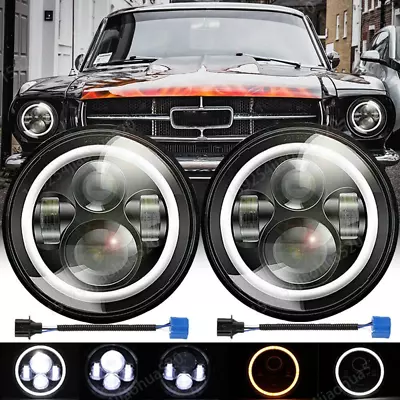 For Ford Mustang 1965-1978 7  INCH Round LED Headlights Halo DRL Angel Eyes Pair • $91.78