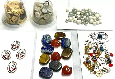 Bead Box Mix Gemstones Glass Buttons Steampunk Watch Pieces • $28