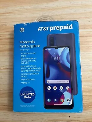 AT&T ATT Motorola Moto G Pure 32GB Deep Indigo Prepaid Smartphone 6.5  Brand New • $49