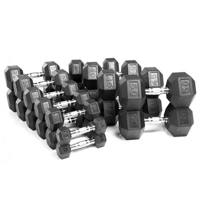 $54.99 • Buy 1-50kg Pair Rubber Black Hex Dumbbell Fitness Gym Strength Hand Weight Training