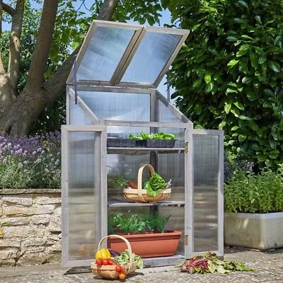 Wooden Cold Frame Greenhouse Timber Growing Plant Vegetable Polycarbonate 3 Tier • £139.99