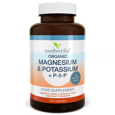 £13.99 • Buy ORGANIC MAGNESIUM & POTASSIUM CITRATE + Vitamin B6 (P-5-P) 100 Caps NO FILLERS
