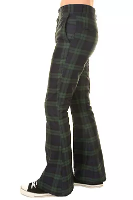 Mens 60s 70s Vintage Retro Blackwatch Tartan Plaid Bell Bottom Trousers • $44.20