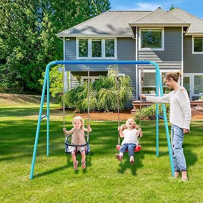 Heavy Duty Metal Swing Frame W/ Ground Stakes For Kids 2 Seat A-Frame Swing Sets • £59.99