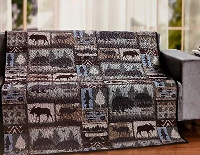 IT'S A WILDLIFE! Wilderness Cabin Quilted Throw Blanket 50  X 60  By DeLeon • $39.99