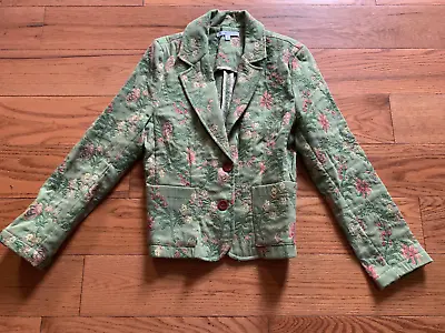 Blazer Jacket CAbi Artsy Summer Green Floral Boho Embroidered Brocade/Tapestry 6 • $22.50