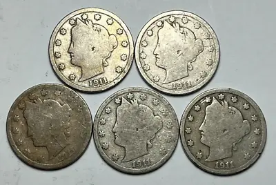 $1.25 • Buy 1911 P Liberty V Nickels (Lot Of 5) Free Shipping KZ2Y