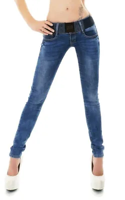 £29.95 • Buy Women's Skinny Jeans Stretch Denim Low Rise Pants With Belt Sizes UK 6-14