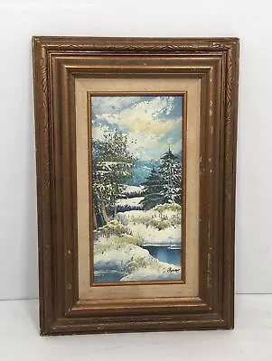 Vintage Painting Oil On Canvas Panel Impressionist Winter Landscape Signed • $29.99