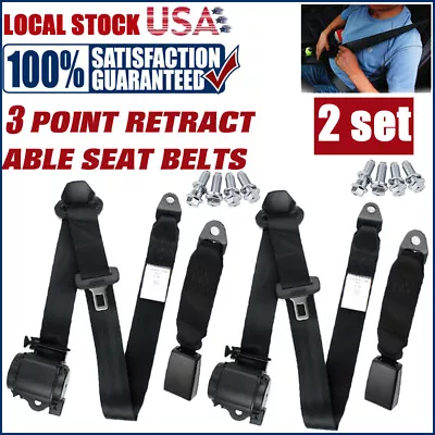 2set 3 Point Adjustable Safety Car Seat Belt Retractable Seat Belt Lap Kit USA • $74.51