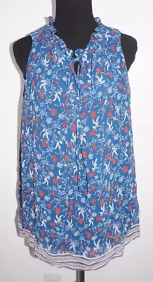 Ella Moon Blue Hummingbird Floral Loose Fit Tank Top Blouse Shirt Woman Sz L • $10.19