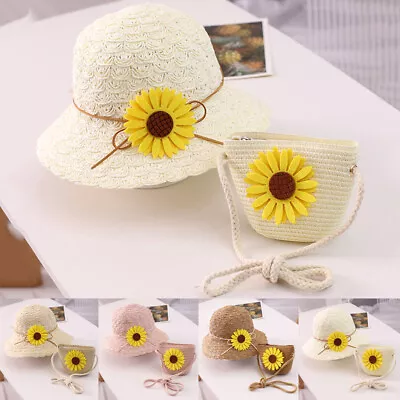 $20.87 • Buy Girls 2-8 Age Straw Hat Tourism Sun Hat Flower Children Sun Hat And Bag Set C36