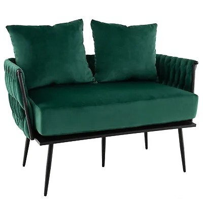 Modern 2 Seater Sofa Upholstered Loveseat Couch Woven Double Sofa Chair W/ Arms • £119.95