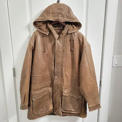 Wilsons Leather Thinsulate Fleece Lined Brown Distressed Leather Hooded Coat L • $52