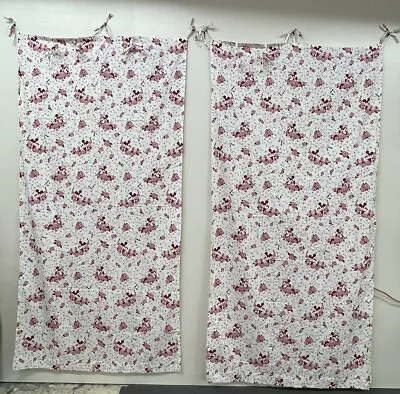 Vintage Disney Mickey & Minnie Mouse Off-White & Rose Curtains Two Panels FS • $50