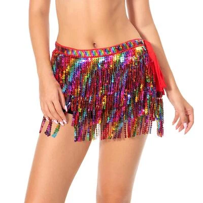 £13.21 • Buy Glitter Belly Dance Hip Skirt Carnival Costume For Samba Carnival Cosplay