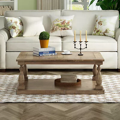 Rustic Floor Shelf Coffee Table With Storage Solid Pine Wood • $323.65