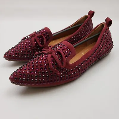 Chic By Lady Couture Shoes Womens 7 Burgundy Rhinestone Bow 38 Sherry • $22.49