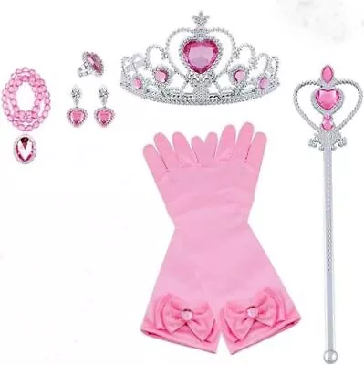 Princess Dress Up Accessories Pink Tiara Fairy Wand Necklace Earrings Gloves • £6.99