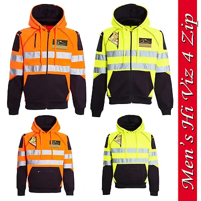 £19.95 • Buy Hi Viz Vis High Visibility Jacket Hoodie Work Zip Hooded Pullover Fleece TOP UK