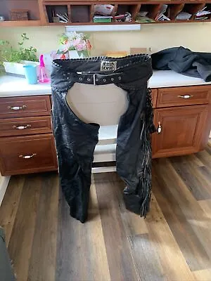 Vintage Highway One Black Leather Chaps Men's Fit  34-38 Waist • $25