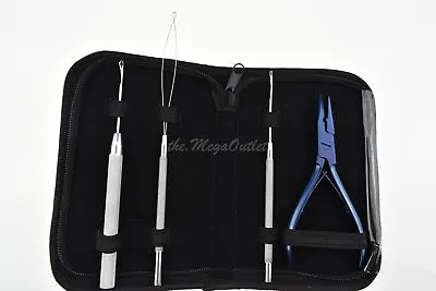 Micro Ring Hair Extensions Ring Remover Plier Crochet Loop & Pulling Needle Kit • £14.99