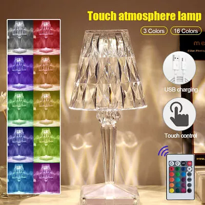 RGB LED Crystal Table Lamp Diamond Rose Bar Night Light Touch Atmosphere Bedside • £7.99