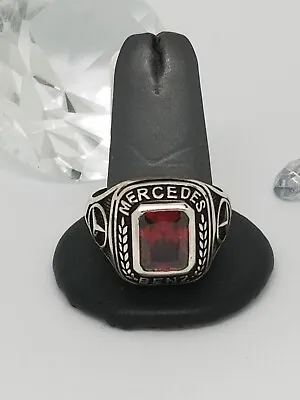 Sterling Silver 925 Mercedes Benz Inspired Mens Ring 11.5 New Syn Ruby 9 Grams • $199.99