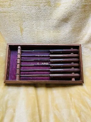 Vtg Case XX CAP 254 Stainless Steel 6 Piece Steak Knives Set Wood Handles Clean! • $155.76