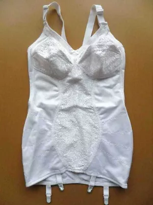 Open Bottom Corselette_36DD White_Firm Non-wired Cups Lace Trim 4 Garters_NWoT • £53.02