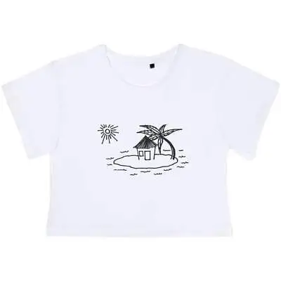 'Hut On Desert Island' Women's Cotton Crop Tops (CO036371) • $15.15