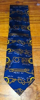Vintage Josh Bach Silk Mens Neck Tie Necktie Blue Rope Gold Rings • $18