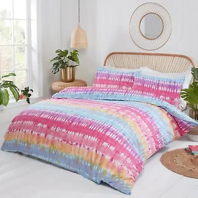Duvet Covers Quilt Set Ombre Stripe Print Easy Care Bedding Sets • £14