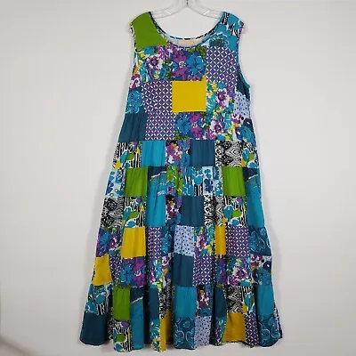 La Cera Maxi Dress L Patchwork Floral House Dress Moo Moo Sundress Sleeveless • $34.99