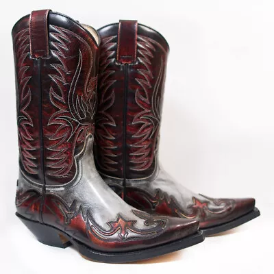 Mens Embroidered Mid Calf Western Cowboy Color Stitching Boots Mid Heel Shoes Sz • $58.65