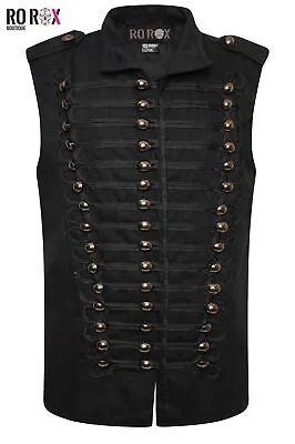 Ro Rox Sleeveless Jacket Mens Goth Cotton Uniform Military Parade Vest Waistcoat • £38