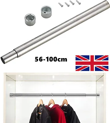 Extendable Wardrobe Hanging Rail + Fittings Tube Bar Clothes Storage Chrome Pole • £10.79