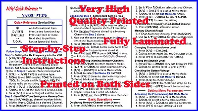 Yaesu FT-270R Quick Reference Guide FT-270 FT270 • $11.95