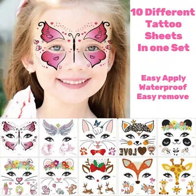 10 Pcs Children Face Adhesive Unicorn/Animal Tattoo Festival Party Body  Sticker • £4.19