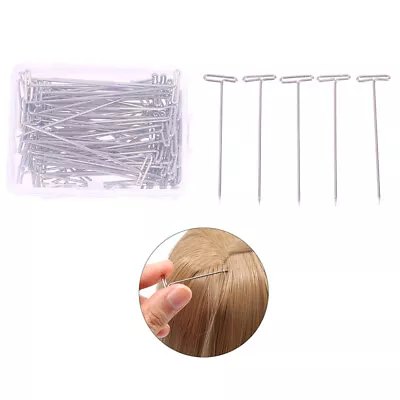 100Pcs Wig T Pins Wigs Silver 26-54MM Long T-pins Styling Tools With B@~@ • £4.10