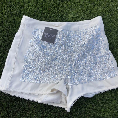 £4.99 • Buy Brand New WITH TAGS Topshop Cream And Silver Sequin Sparkly Shorts With Zip