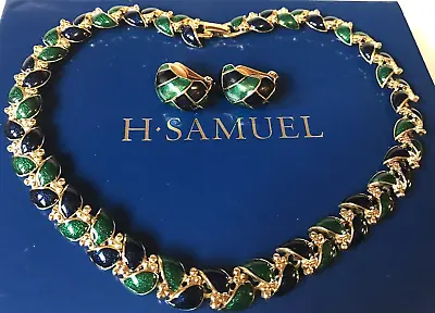 H SAMUEL Vintage ENAMEL Necklace And Clip Earring SET In Box • £39