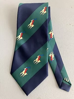 Vintage Italian Silk Tie Cromatico Equestrian Polo Horse Green Stripe Necktie • $24