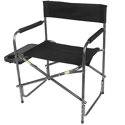 400 Lbs Folding Director’s Chair Camping Chair With Side Table Black US • $32.38