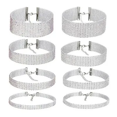 0.4''-1.5  Thick Wide Sparkly Silver Crystal Rhinestone Choker Collar Necklace • $0.99