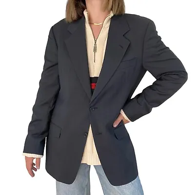 Vintage Valentino Navy Blue Wool Oversized Preppy Blazer Dark Academia Sz 40R • $110