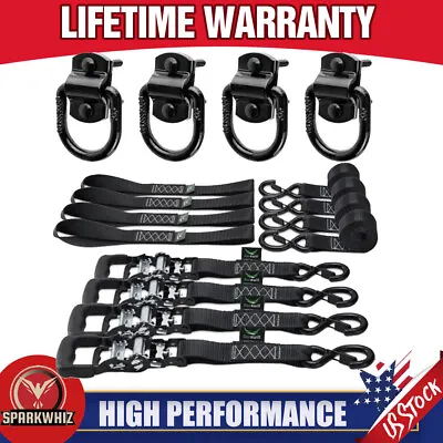 1/2  Heavy Duty Bolt-On D Ring & 1.5  X8 Ft Ratchet Strap Trailer Tie Down Strap • $32